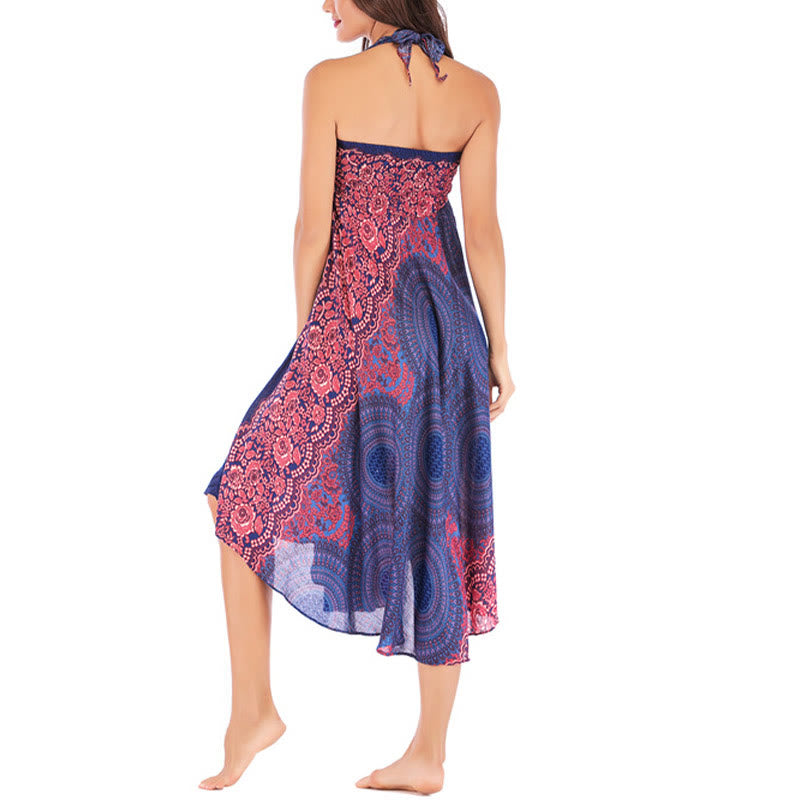 Two Style Wear Bohemian Compass Rose Flower Lace-up Skirt Dress