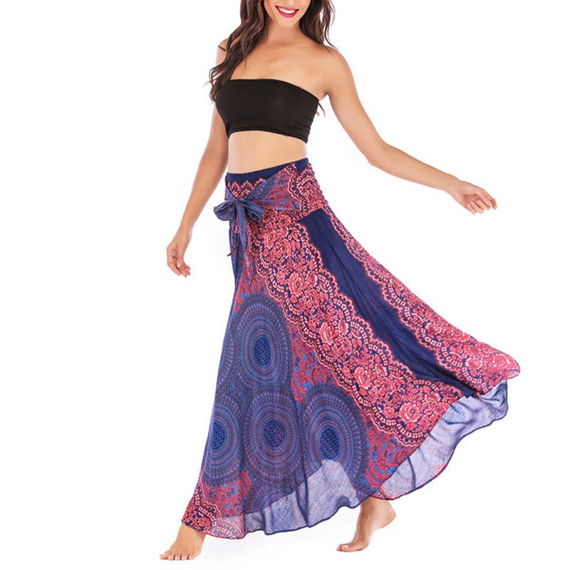 Two Style Wear Bohemian Compass Rose Flower Lace-up Skirt Dress