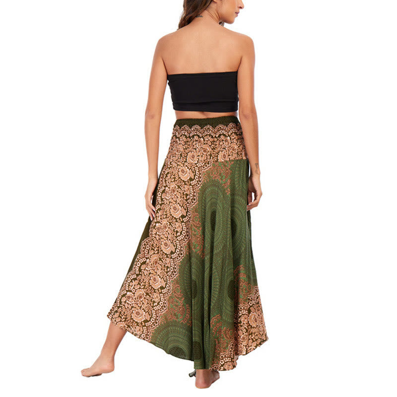 Two Style Wear Bohemian Compass Rose Flower Lace-up Skirt Dress