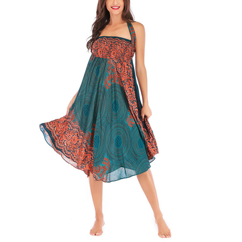 Two Style Wear Bohemian Compass Rose Flower Lace-up Skirt Dress