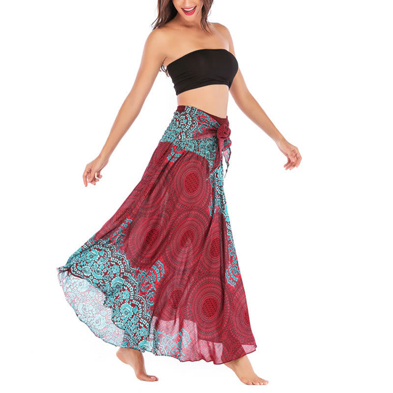 Two Style Wear Bohemian Compass Rose Flower Lace-up Skirt Dress