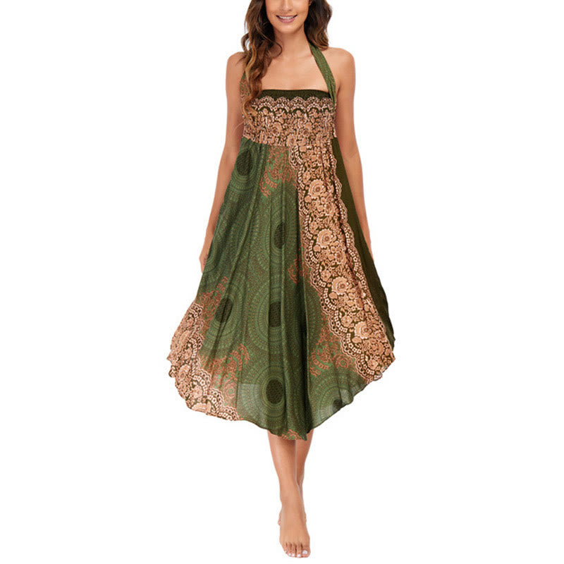 Two Style Wear Bohemian Compass Rose Flower Lace-up Skirt Dress
