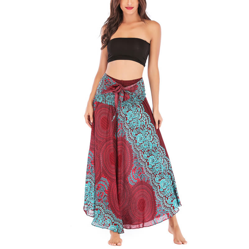 Two Style Wear Bohemian Compass Rose Flower Lace-up Skirt Dress