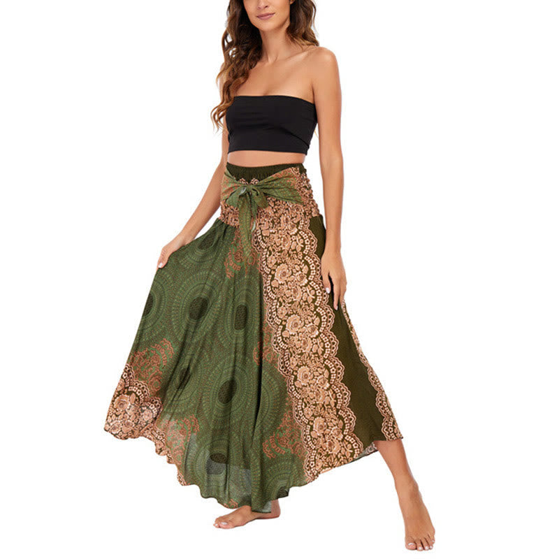 Two Style Wear Bohemian Compass Rose Flower Lace-up Skirt Dress