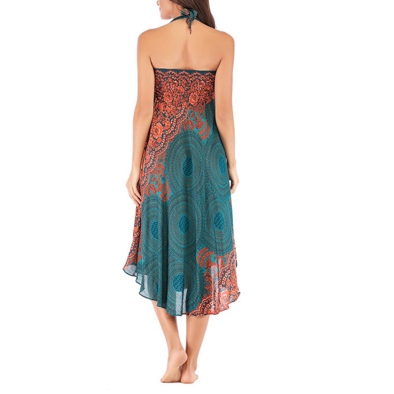 Two Style Wear Bohemian Compass Rose Flower Lace-up Skirt Dress