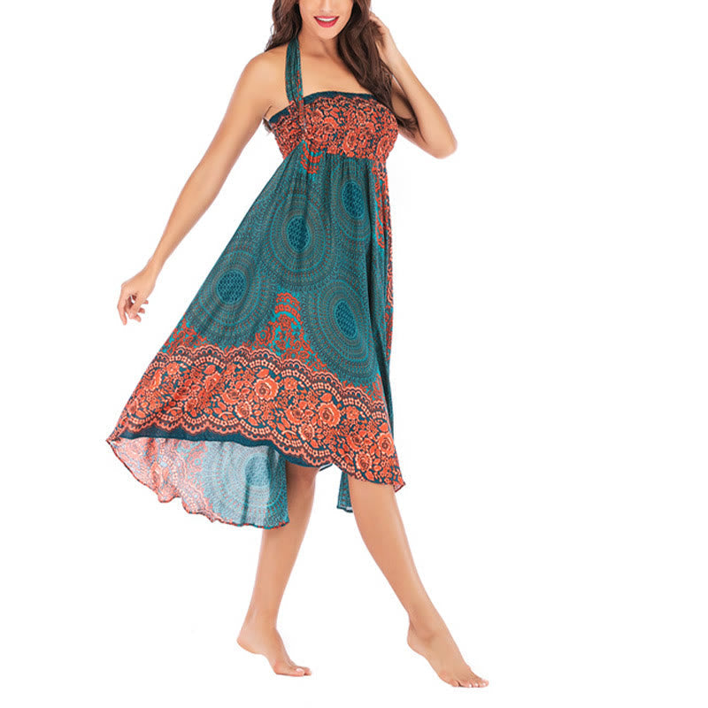 Two Style Wear Bohemian Compass Rose Flower Lace-up Skirt Dress