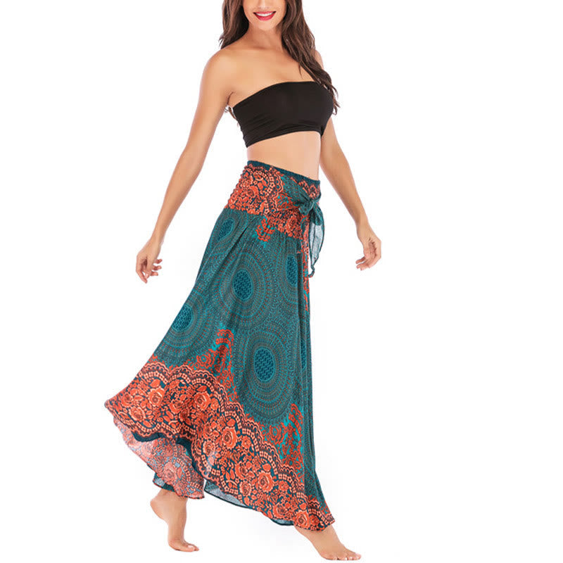 Two Style Wear Bohemian Compass Rose Flower Lace-up Skirt Dress