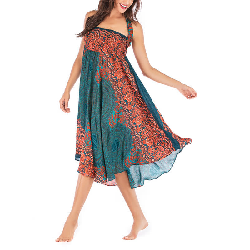 Two Style Wear Bohemian Compass Rose Flower Lace-up Skirt Dress