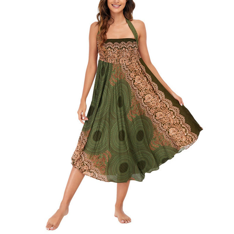 Two Style Wear Bohemian Compass Rose Flower Lace-up Skirt Dress