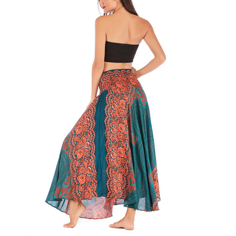 Two Style Wear Bohemian Compass Rose Flower Lace-up Skirt Dress