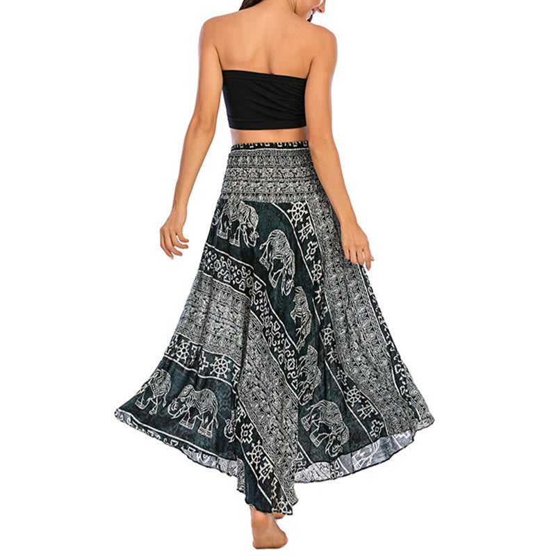 Two Style Wear Boho Elephant Geometry Lace-up Skirt Dress