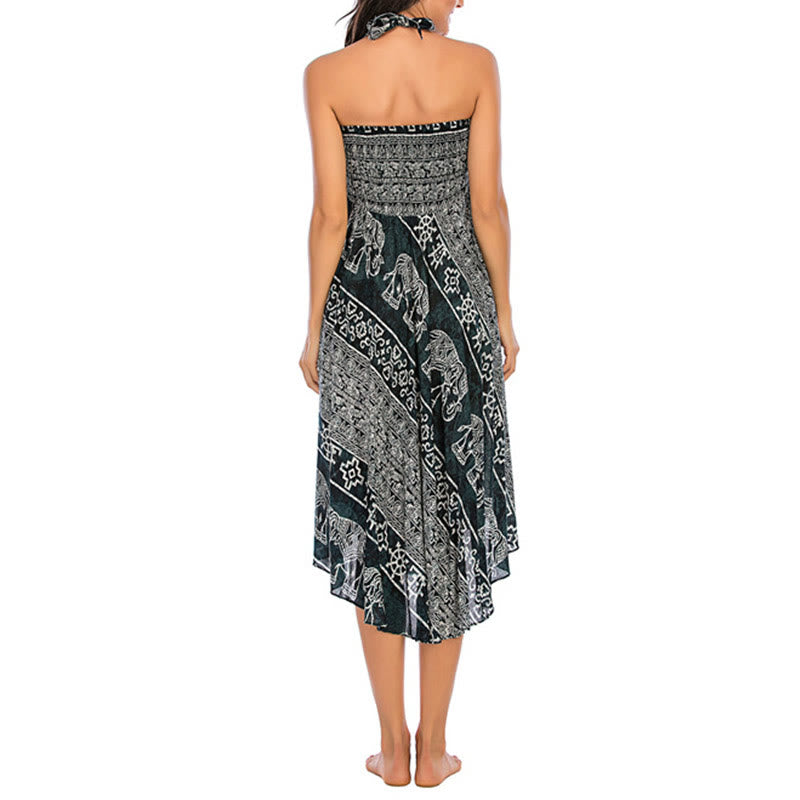 Two Style Wear Boho Elephant Geometry Lace-up Skirt Dress
