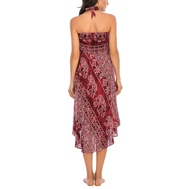 Two Style Wear Boho Elephant Geometry Lace-up Skirt Dress