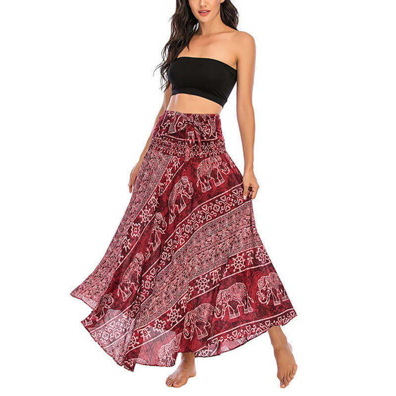 Two Style Wear Boho Elephant Geometry Lace-up Skirt Dress