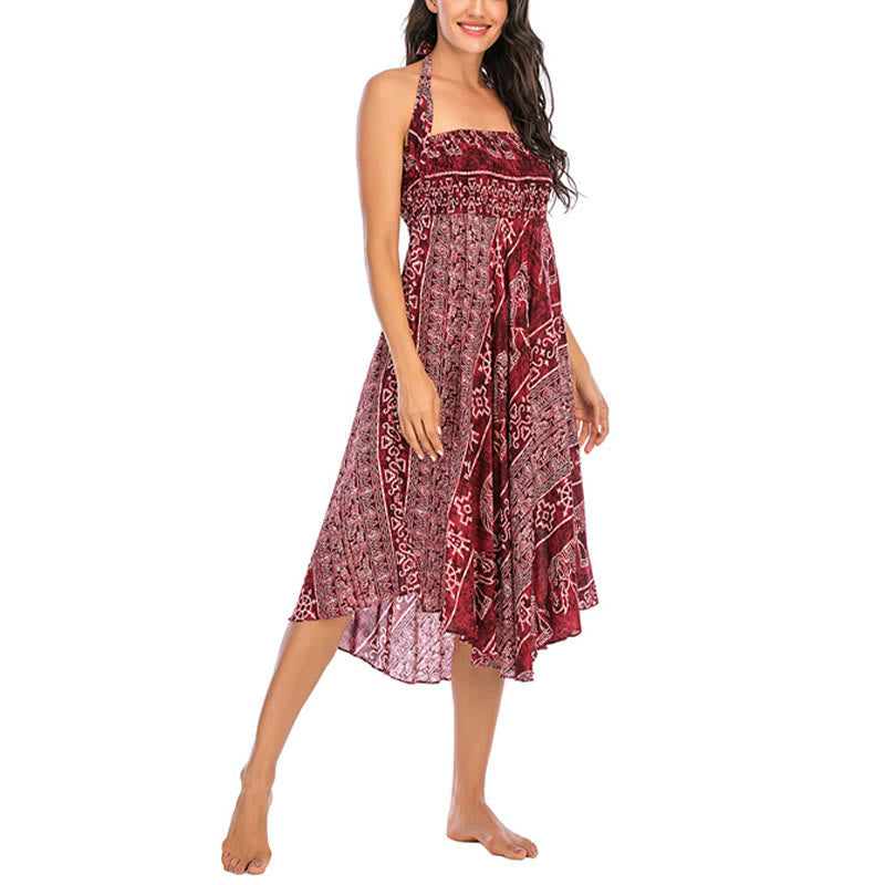 Two Style Wear Boho Elephant Geometry Lace-up Skirt Dress