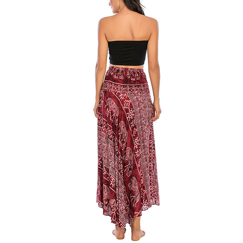 Two Style Wear Boho Elephant Geometry Lace-up Skirt Dress