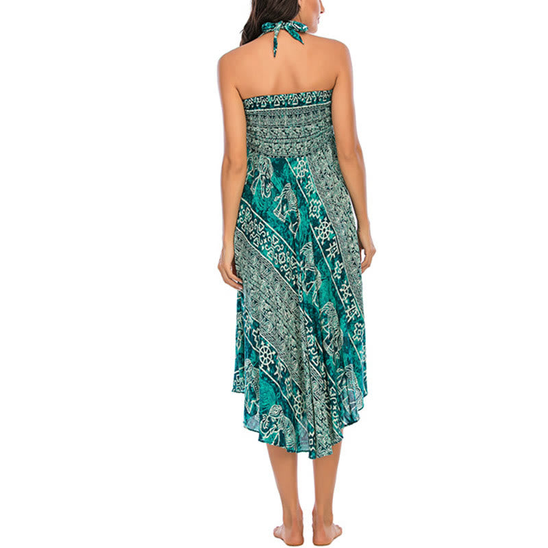 Two Style Wear Boho Elephant Geometry Lace-up Skirt Dress