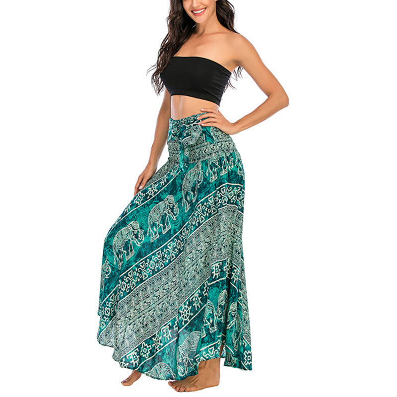 Two Style Wear Boho Elephant Geometry Lace-up Skirt Dress