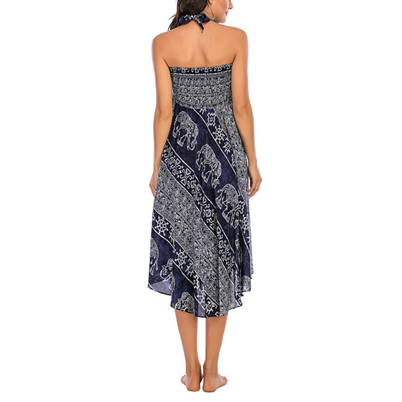 Two Style Wear Boho Elephant Geometry Lace-up Skirt Dress