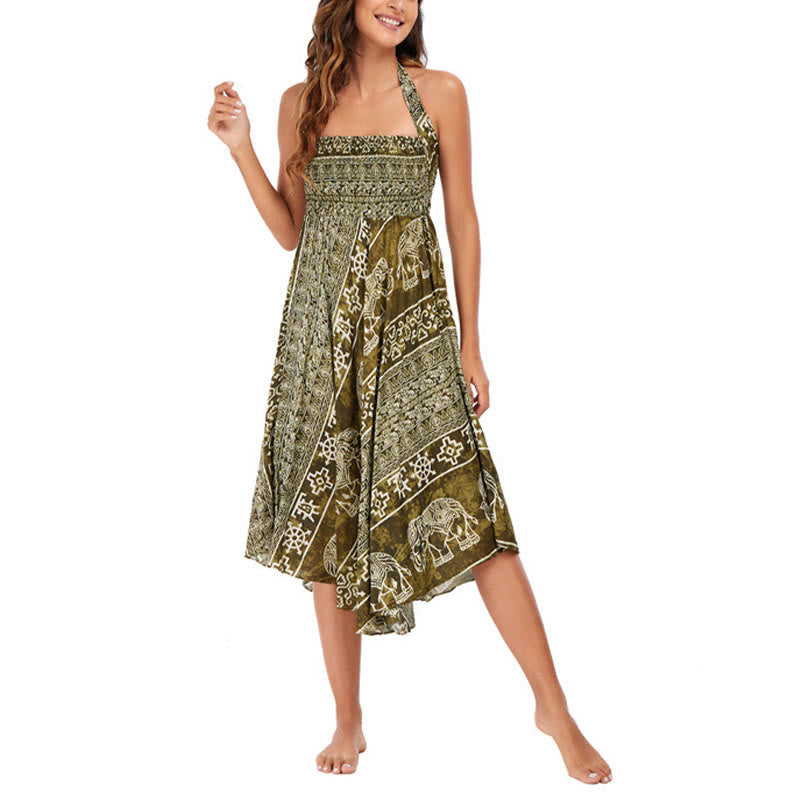 Two Style Wear Boho Elephant Geometry Lace-up Skirt Dress