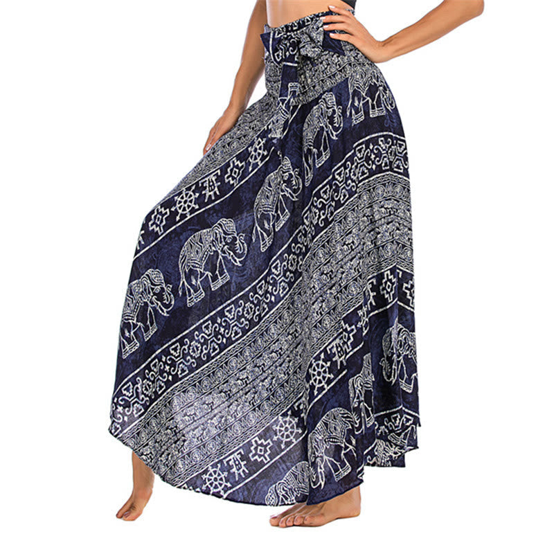 Two Style Wear Boho Elephant Geometry Lace-up Skirt Dress