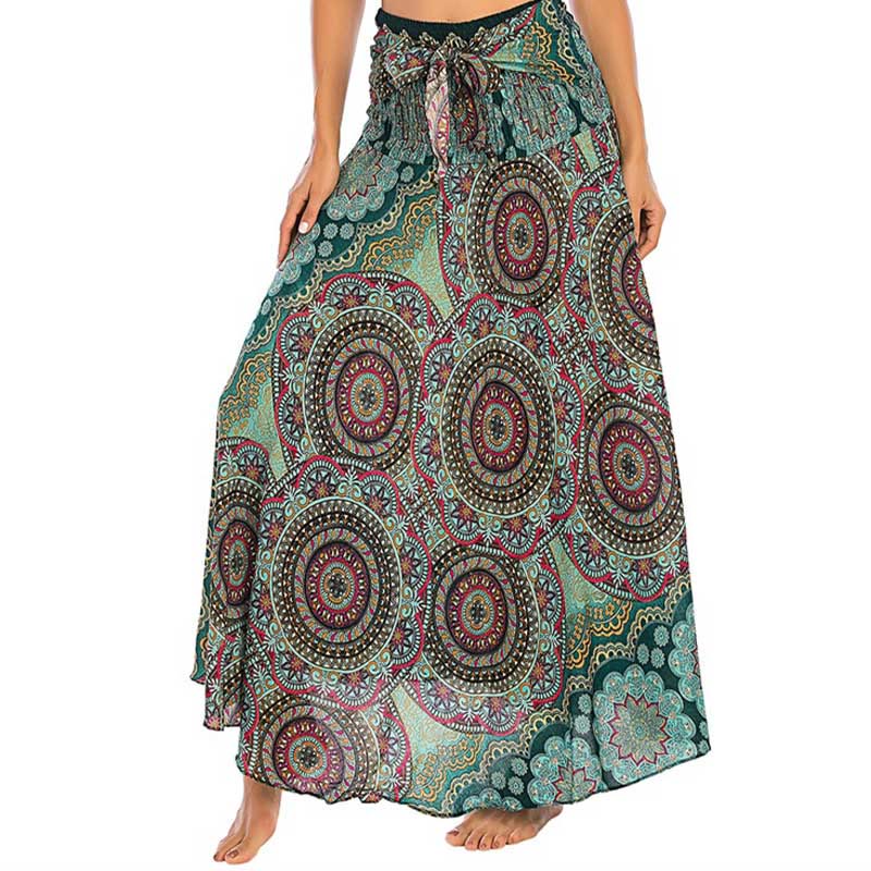 Two Style Wear Bohemian Mandala Flower Lace-up Skirt Dress