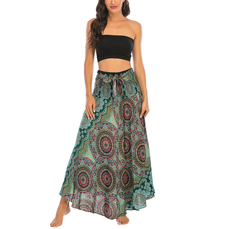 Two Style Wear Bohemian Mandala Flower Lace-up Skirt Dress