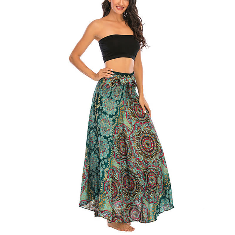Two Style Wear Bohemian Mandala Flower Lace-up Skirt Dress