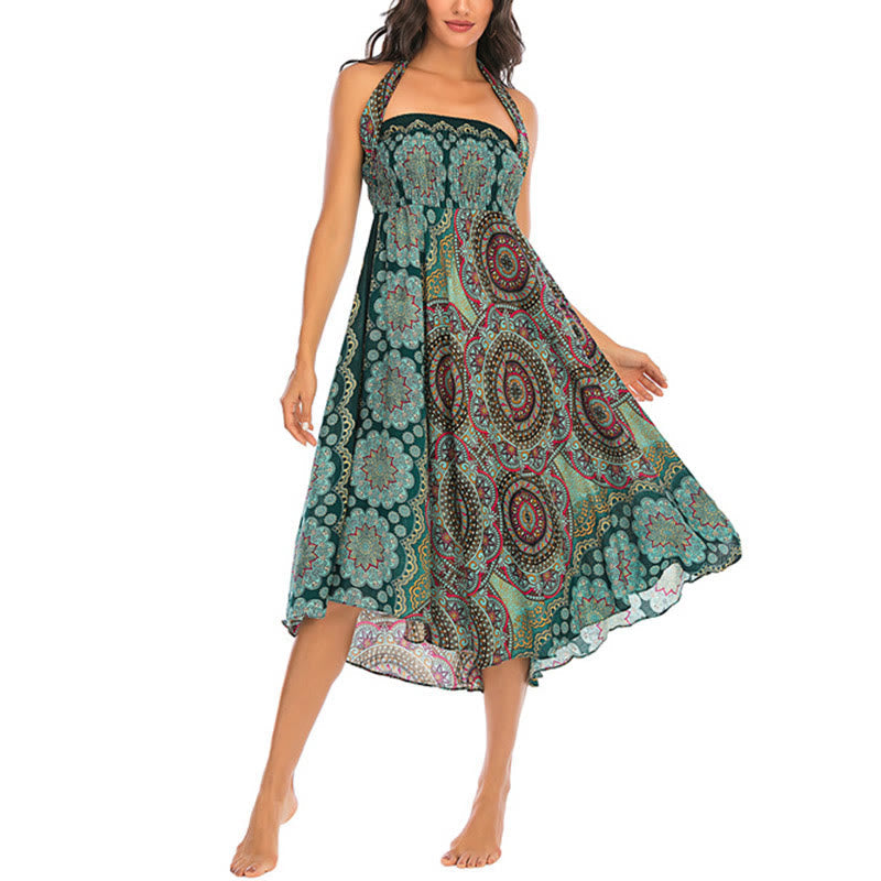 Two Style Wear Bohemian Mandala Flower Lace-up Skirt Dress