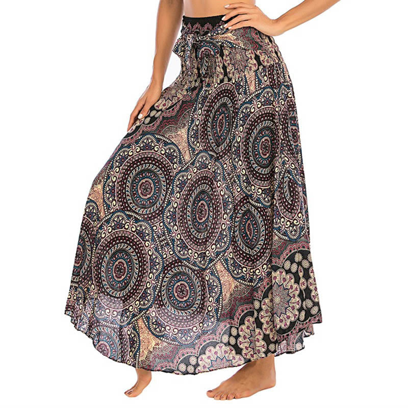 Two Style Wear Bohemian Mandala Flower Lace-up Skirt Dress