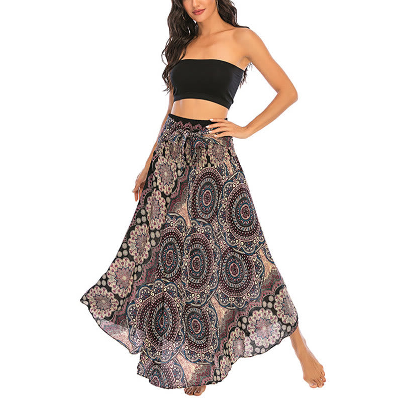 Two Style Wear Bohemian Mandala Flower Lace-up Skirt Dress