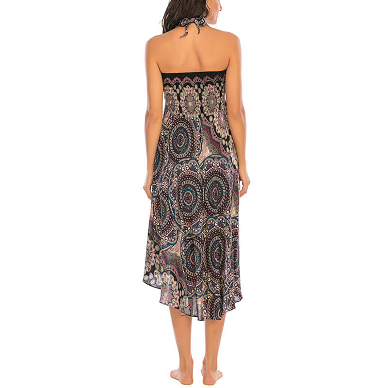 Two Style Wear Bohemian Mandala Flower Lace-up Skirt Dress