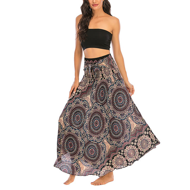 Two Style Wear Bohemian Mandala Flower Lace-up Skirt Dress