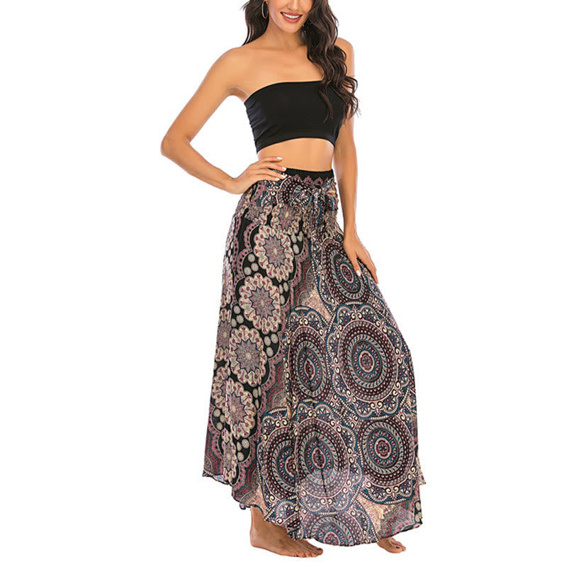 Two Style Wear Bohemian Mandala Flower Lace-up Skirt Dress