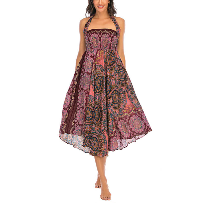 Two Style Wear Bohemian Mandala Flower Lace-up Skirt Dress