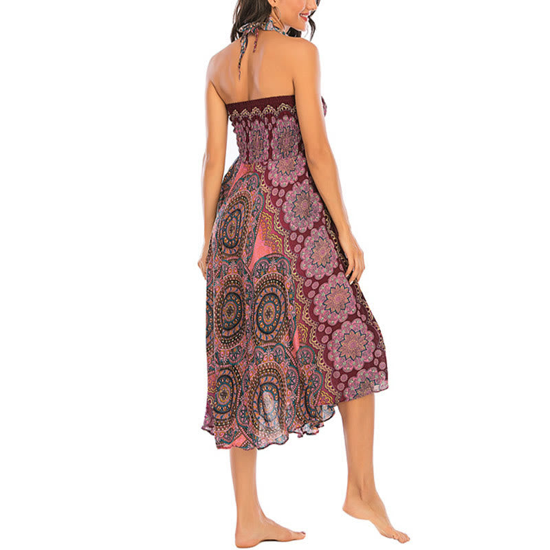 Two Style Wear Bohemian Mandala Flower Lace-up Skirt Dress