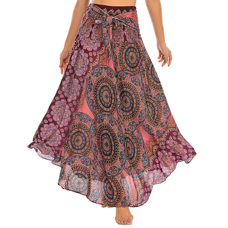Two Style Wear Bohemian Mandala Flower Lace-up Skirt Dress