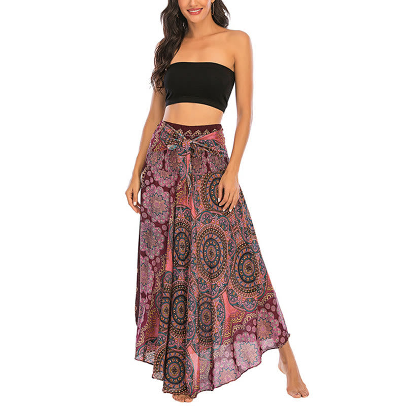 Two Style Wear Bohemian Mandala Flower Lace-up Skirt Dress