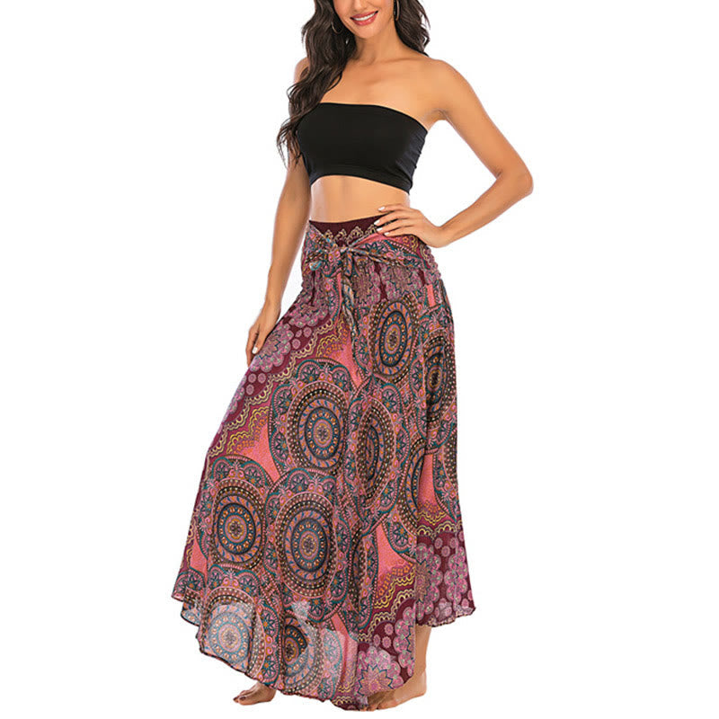 Two Style Wear Bohemian Mandala Flower Lace-up Skirt Dress