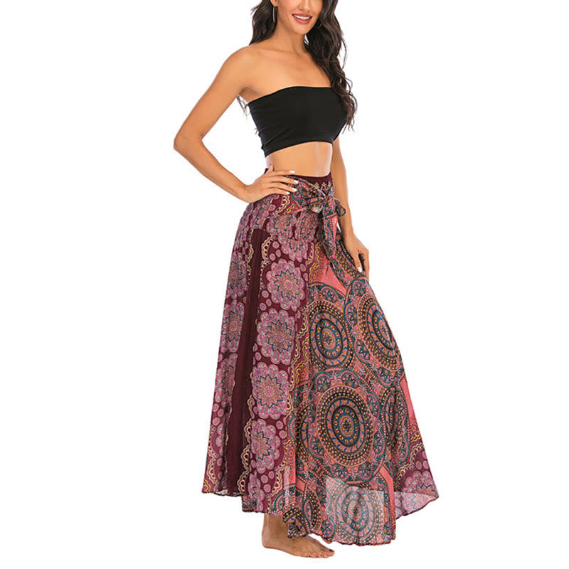 Two Style Wear Bohemian Mandala Flower Lace-up Skirt Dress