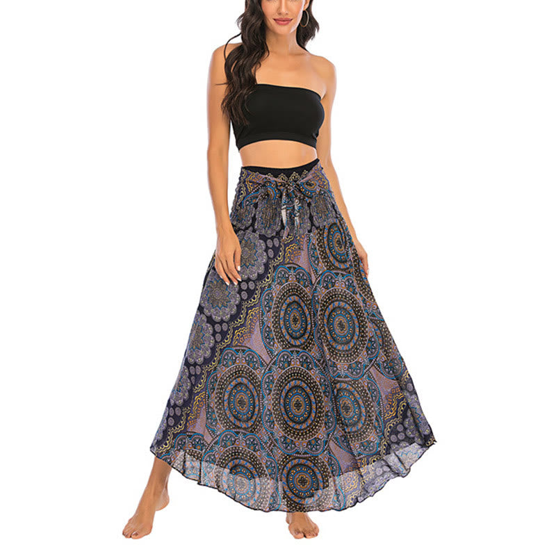 Two Style Wear Bohemian Mandala Flower Lace-up Skirt Dress