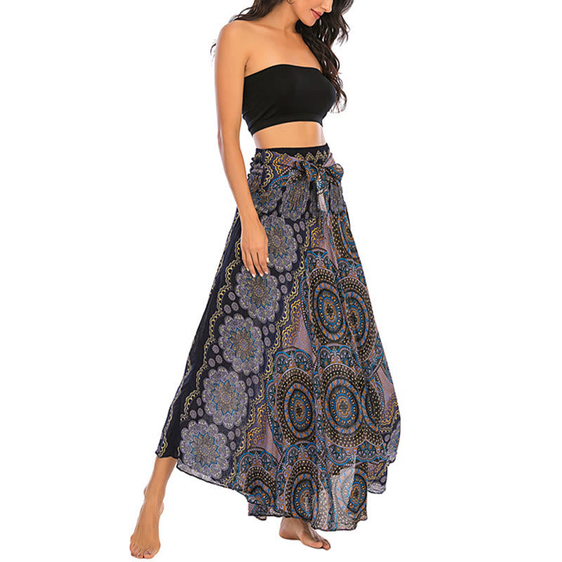 Two Style Wear Bohemian Mandala Flower Lace-up Skirt Dress