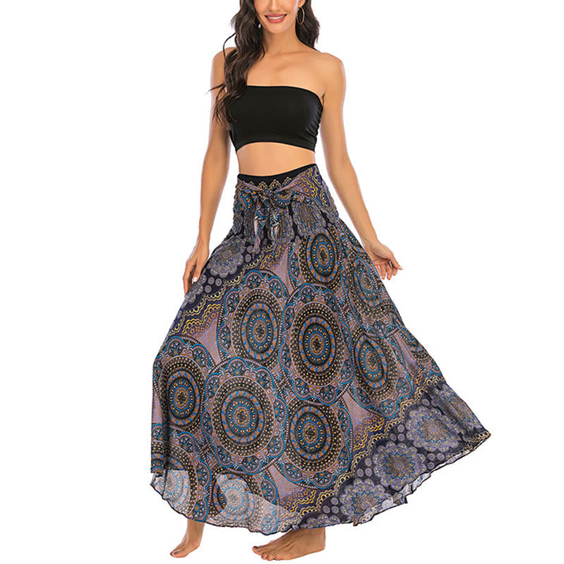 Two Style Wear Bohemian Mandala Flower Lace-up Skirt Dress