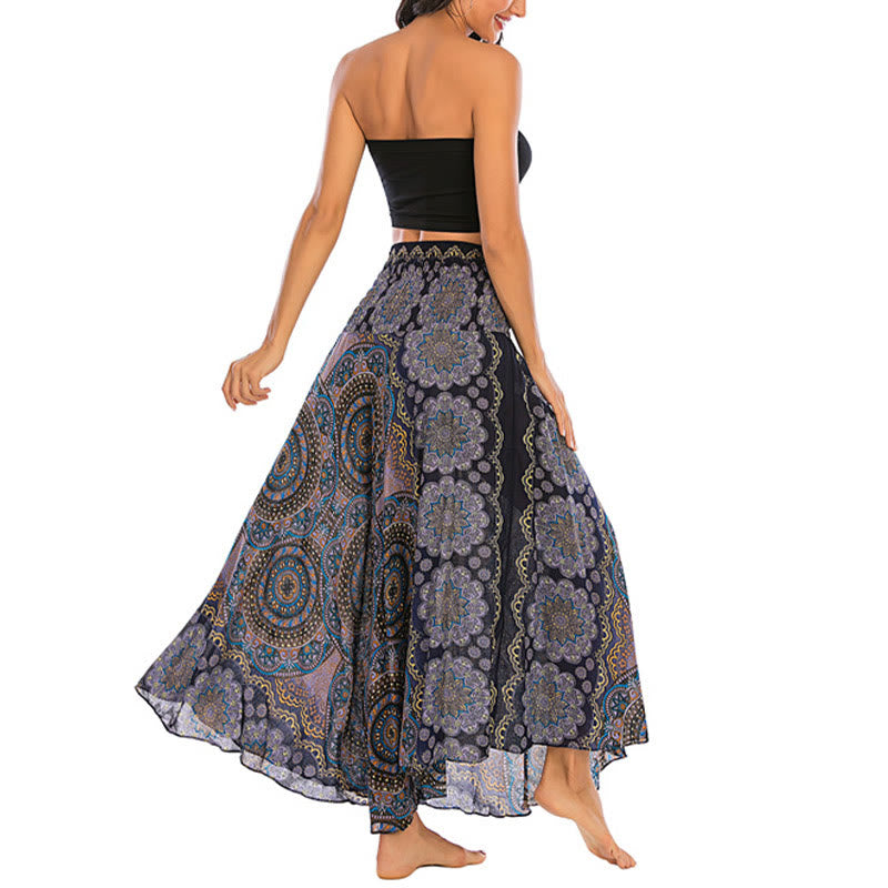 Two Style Wear Bohemian Mandala Flower Lace-up Skirt Dress