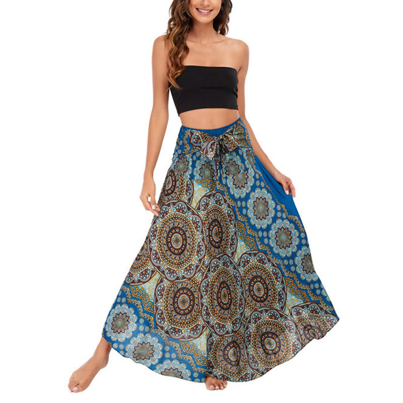 Two Style Wear Bohemian Mandala Flower Lace-up Skirt Dress