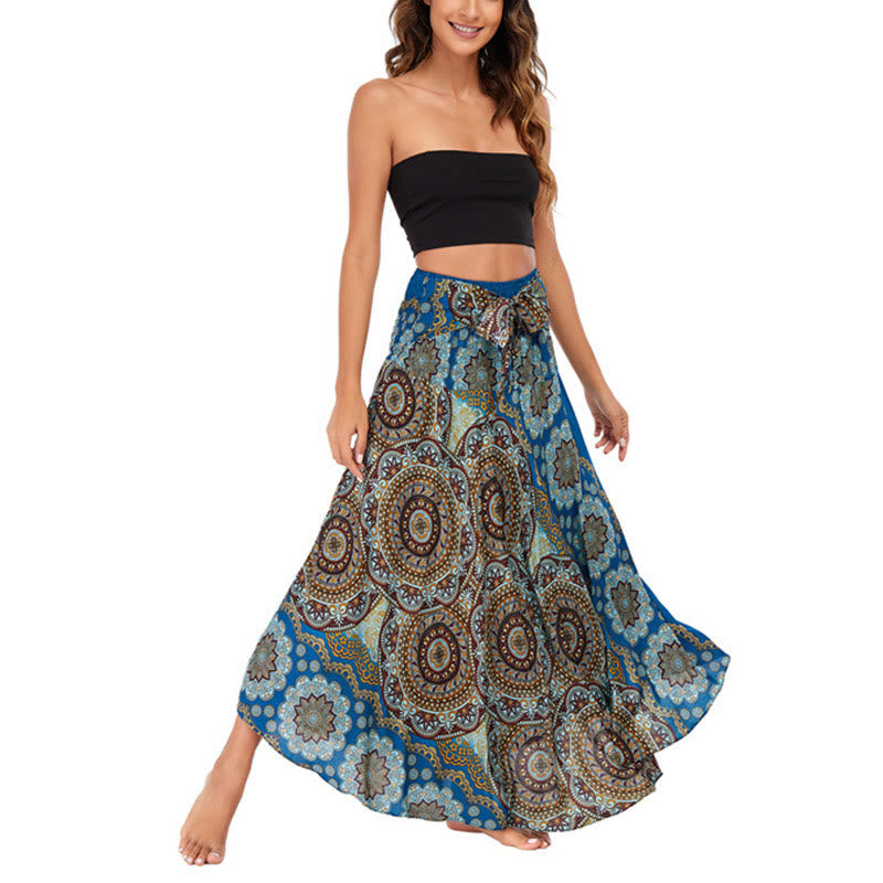 Two Style Wear Bohemian Mandala Flower Lace-up Skirt Dress