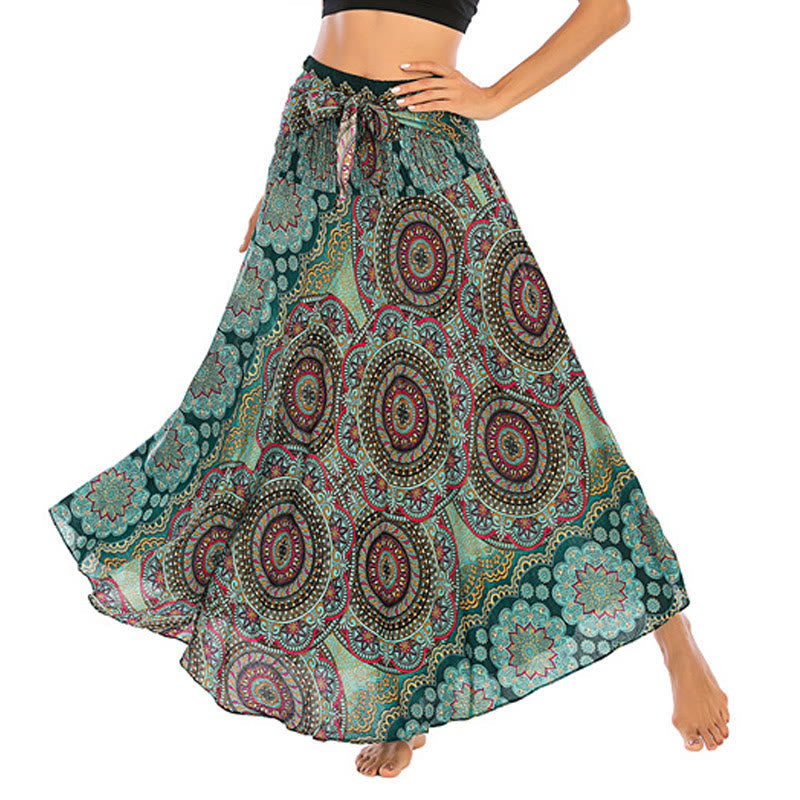 Two Style Wear Bohemian Mandala Flower Lace-up Skirt Dress