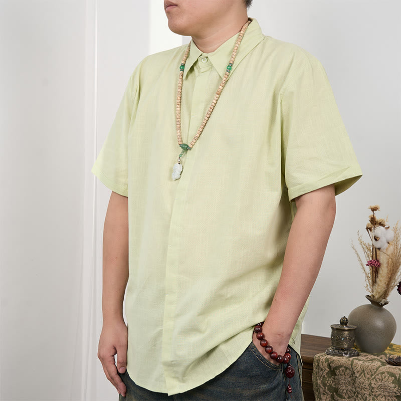 Tactile Cotton Linen Stand Collar Grounding Shirt