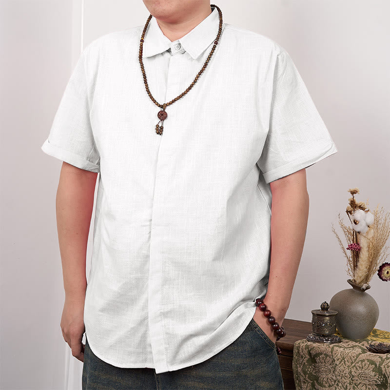Tactile Cotton Linen Stand Collar Grounding Shirt