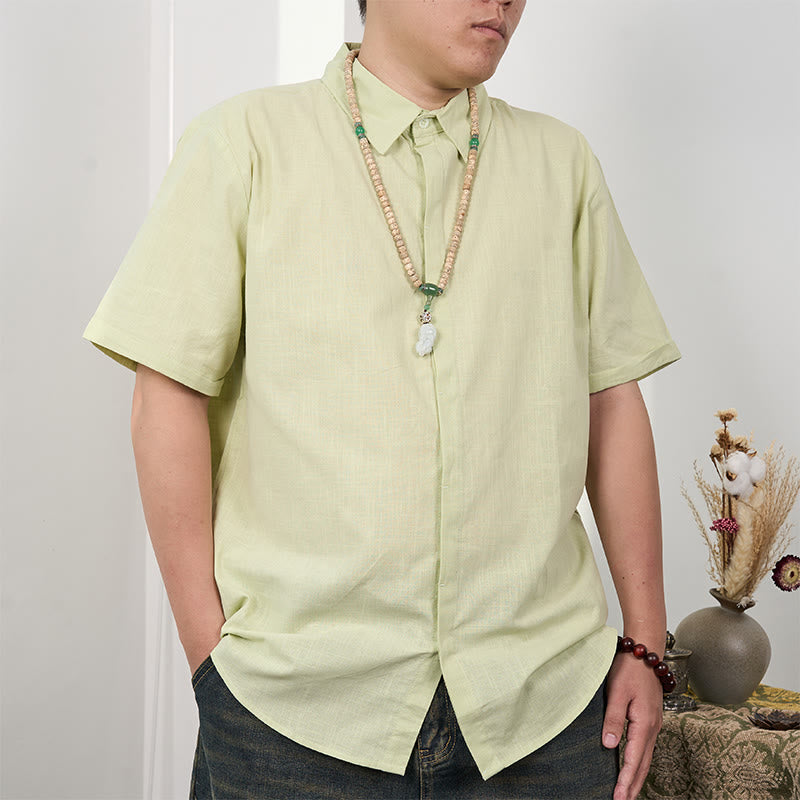 Tactile Cotton Linen Stand Collar Grounding Shirt